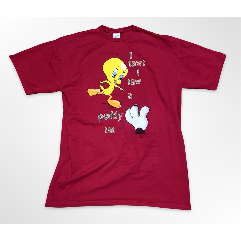 Vintage 1999 Tweety Bird Sleep T Shirt One Size Red Looney Tunes Warner Bros
